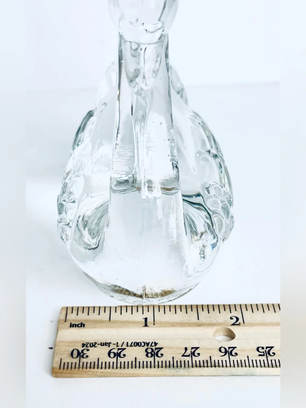 Vintage Clear Art Glass Swan Figurine Heavy Hand Blown Bird Decor 4”